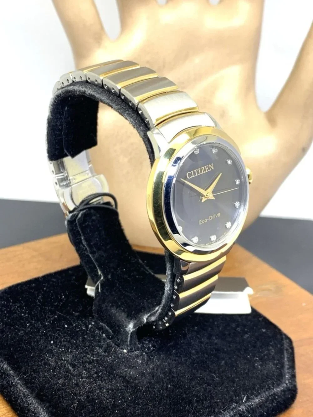 Citizen Womens Watch EM0954-50E Eco Drive Diamond Black Dial Two Tone Steel 32mm